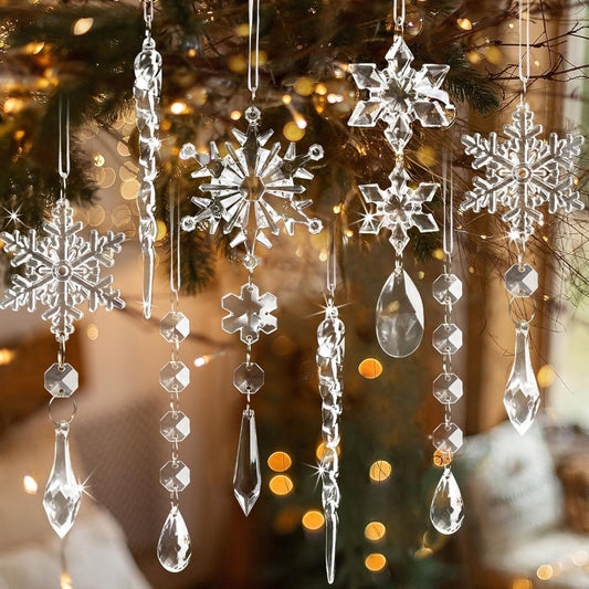 Indoor Christmas Decoration - Mix of Shapes - Acrylic Snowflakes and Icicles - Outdoor Christmas Decoration - V1188-MS101-00650-1
