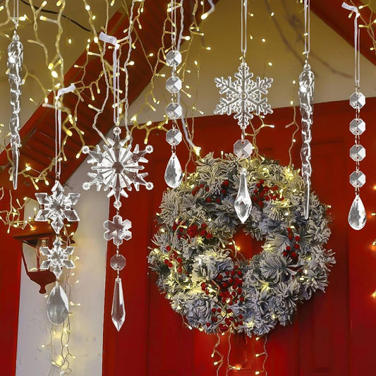 Indoor Christmas Decoration - Mix of Shapes - Acrylic Snowflakes and Icicles - Outdoor Christmas Decoration - V1188-MS101-00650-1