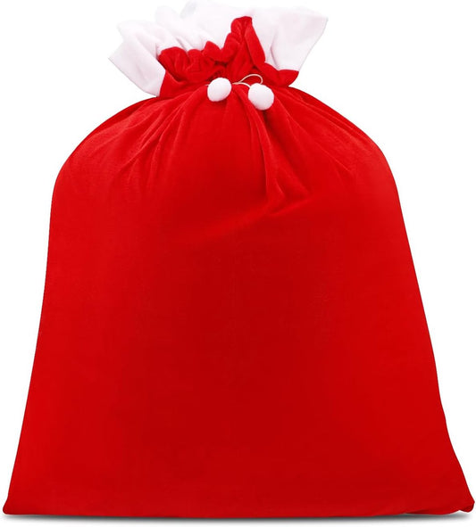 Large Santa Christmas Bag with Drawstring - Reusable Extra Large Christmas Bags - Red Soft Velvet Drawstring V1188-MS101-00654-1