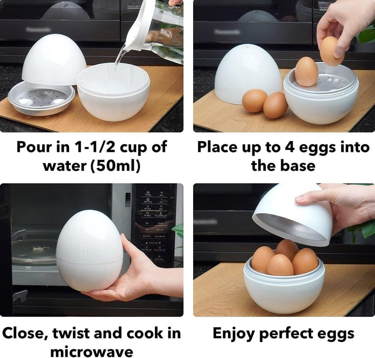 Egg cooker - Pressure cooker with 4 eggs for hard and medium-boiled eggs - Fast microwave egg cooker - V1188-MS101-00659-1