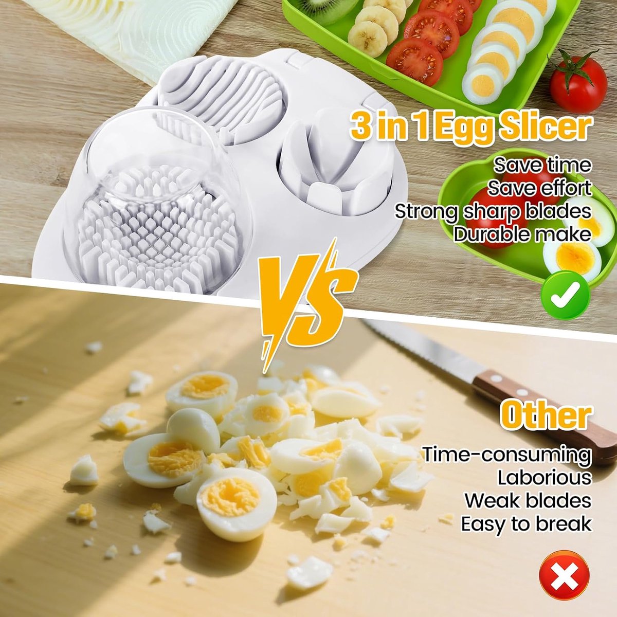 Egg Slicer - Multifunctional Egg Slicer - Egg Slicer with 3 Settings - Dishwasher Safe - Kitchen Gadget for V1188-MS101-00660-1