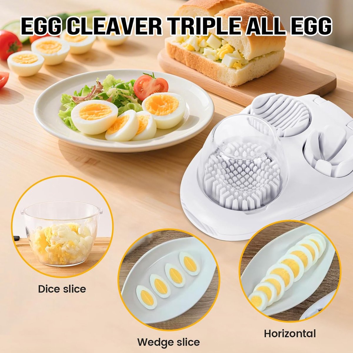 Egg Slicer - Multifunctional Egg Slicer - Egg Slicer with 3 Settings - Dishwasher Safe - Kitchen Gadget for V1188-MS101-00660-1