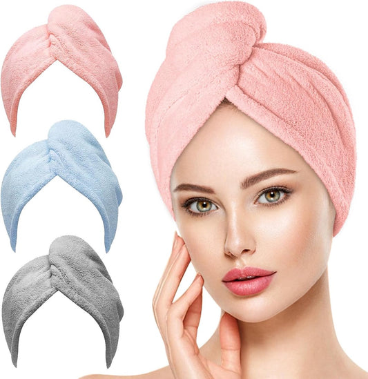 3-pack hair towels - Anti-frizz hair dryer wraps for curly hair - Fast-drying head towel accessories for V1188-MS101-00661-1