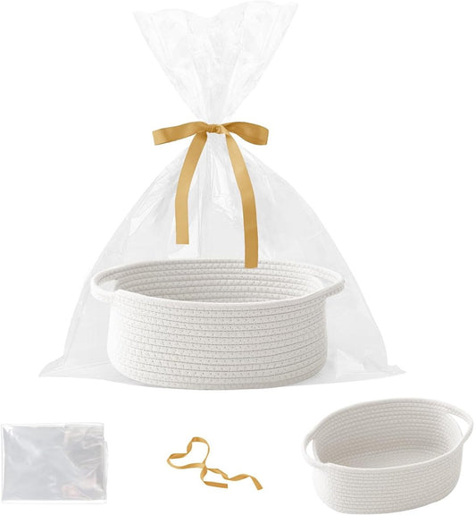Gift basket with gift bag and ribbons - Small woven rope storage shelf - Empty gift baskets - Decorative V1188-MS101-00665-1