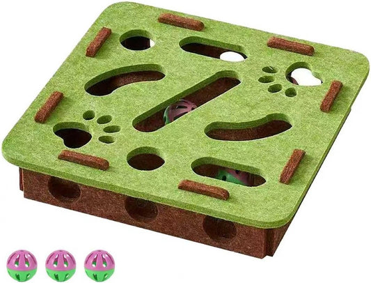 Scratching puzzle for cats - 3-in-1 felt box - nail file and scratching post - with 3 bubble balls to chase - V1188-MS101-00676-1