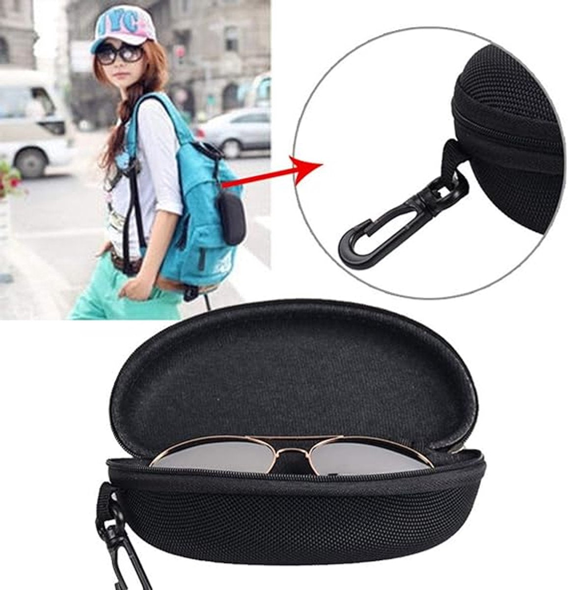 Portable Glasses Case Hard Case - Glasses Pouch - Waterproof Sunglasses Storage - Hard Box With Zipper and V1188-MS101-00692-1