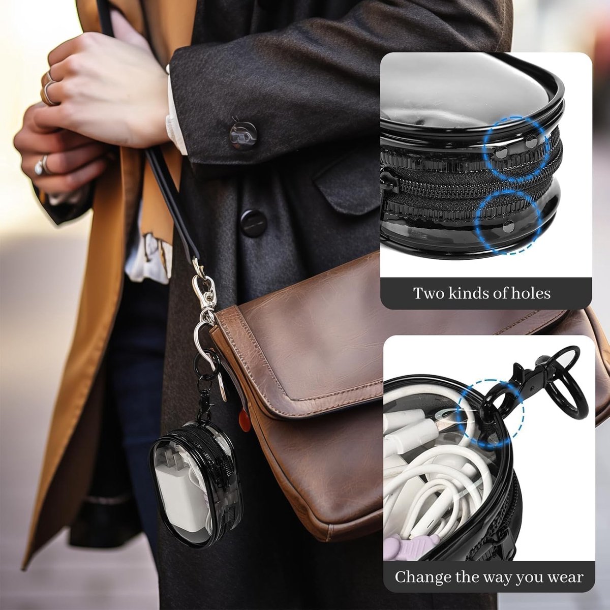 Cable organizer case - Waterproof, portable organizer - Mini transparent hard bag with zipper - Charging V1188-MS101-00699-1