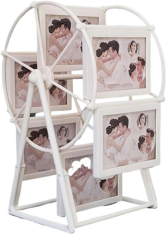 Rotating Photo Frame - 360 degrees Rotating Base - Vintage Embossed Design - Vintage Bronze - Displays 12 V1188-MS101-00707-1