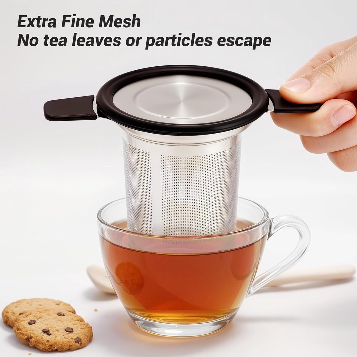 Stainless steel tea infuser - Fine strainer - Heat-resistant handle - For loose tea in teapots and mugs V1188-MS101-00713-1