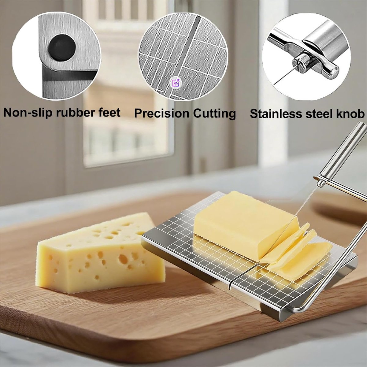 Cheese Slicer with Measuring Scale - 6 Interchangeable Blades - Precision Cutting - Dishwasher Safe - Cheese V1188-MS101-00716-1