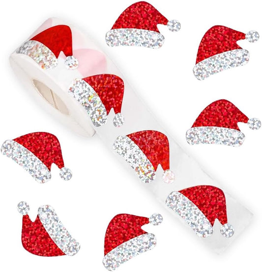 500 Christmas stickers on a roll - 3 cm red Santa hat - self-adhesive stickers for winter - for Christmas, V1188-MS101-00721-1
