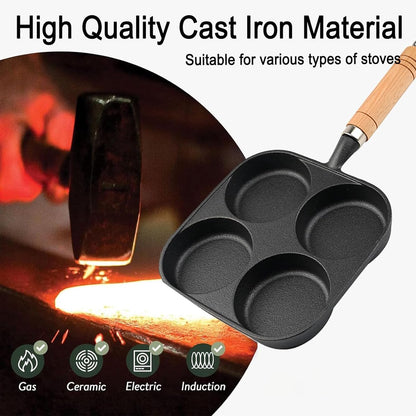 Four-pan 18 cm - Cast Iron - Natural Non-Stick Coating - For Eggs & Hamburgers V1188-MS101-00725-1