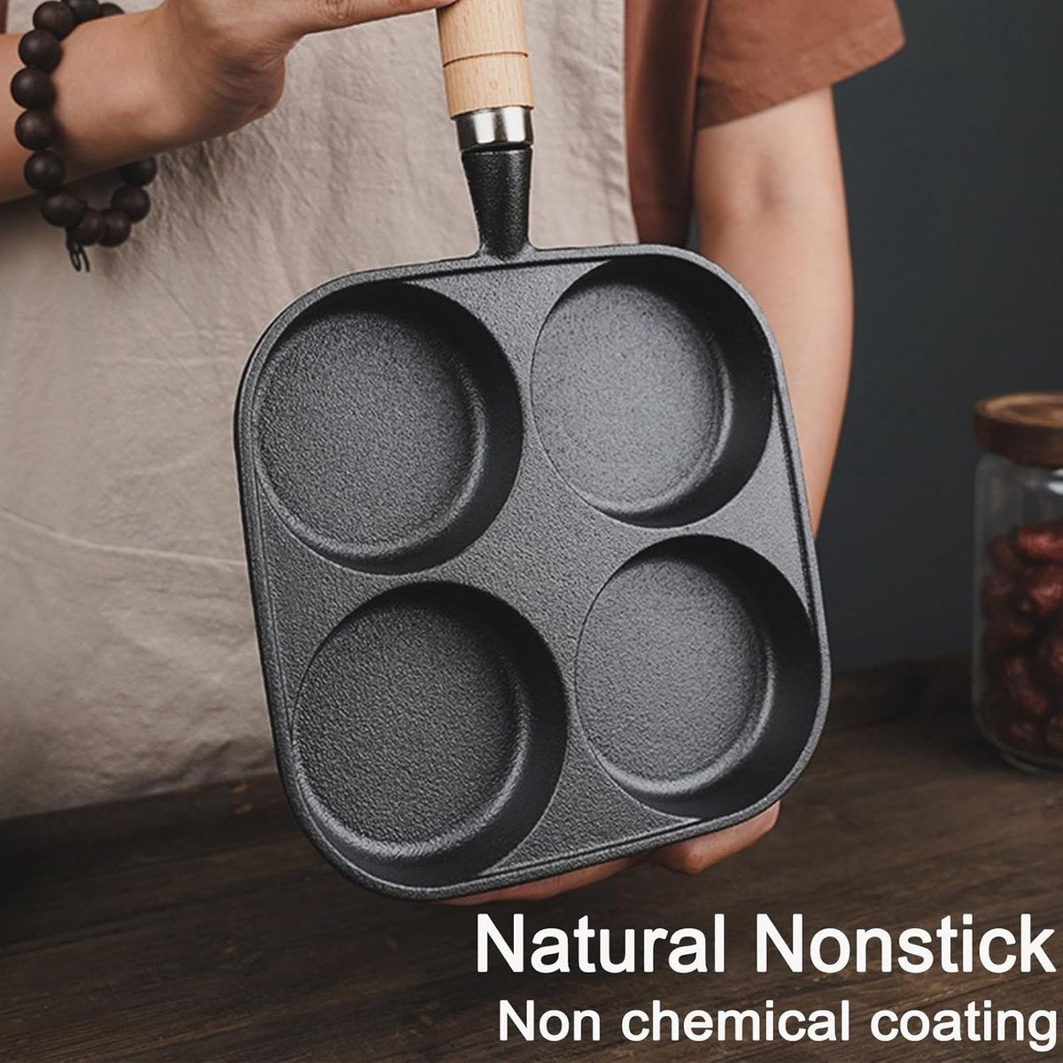 Four-pan 18 cm - Cast Iron - Natural Non-Stick Coating - For Eggs & Hamburgers V1188-MS101-00725-1