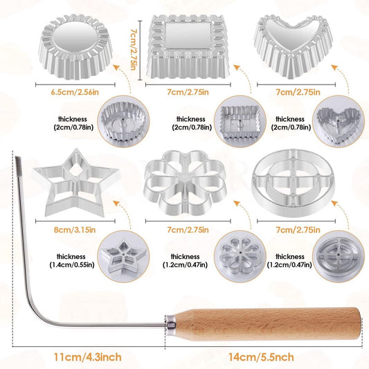 4-Piece Rosette Shaper Set - Cast Aluminum with Wooden Handle - For Coffee Cookies, Bunuelos & Funnel Cookies V1188-MS101-00728-1