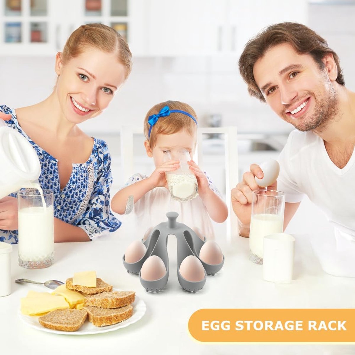 Egg Cooker - Holds 6 Eggs - Fast Cooking & Safe Handle - Fridge Storage Rack - For Family and Kitchen V1188-MS101-00731-1