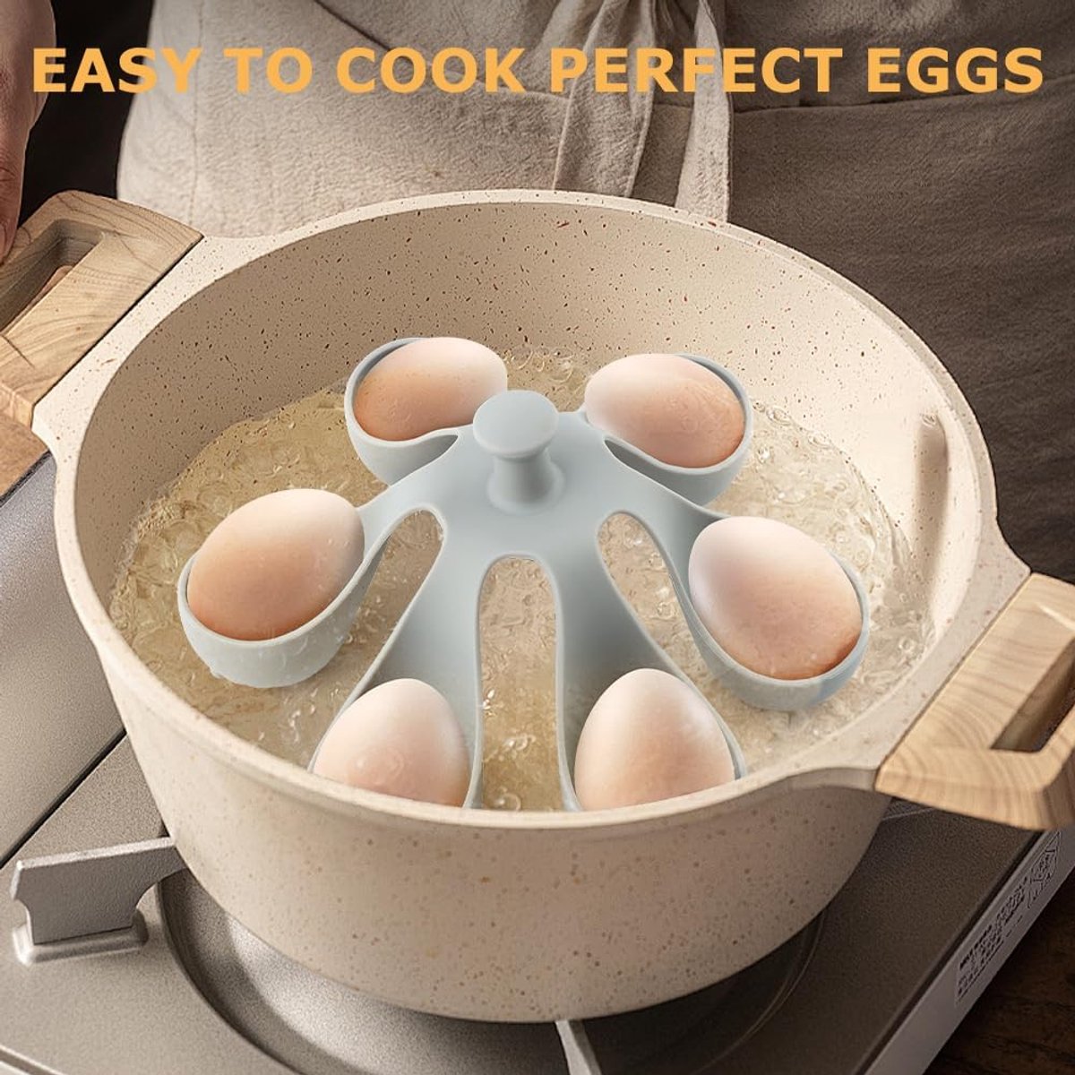 Egg Cooker - Holds 6 Eggs - Fast Cooking & Safe Handle - Fridge Storage Rack - For Family and Kitchen V1188-MS101-00731-1