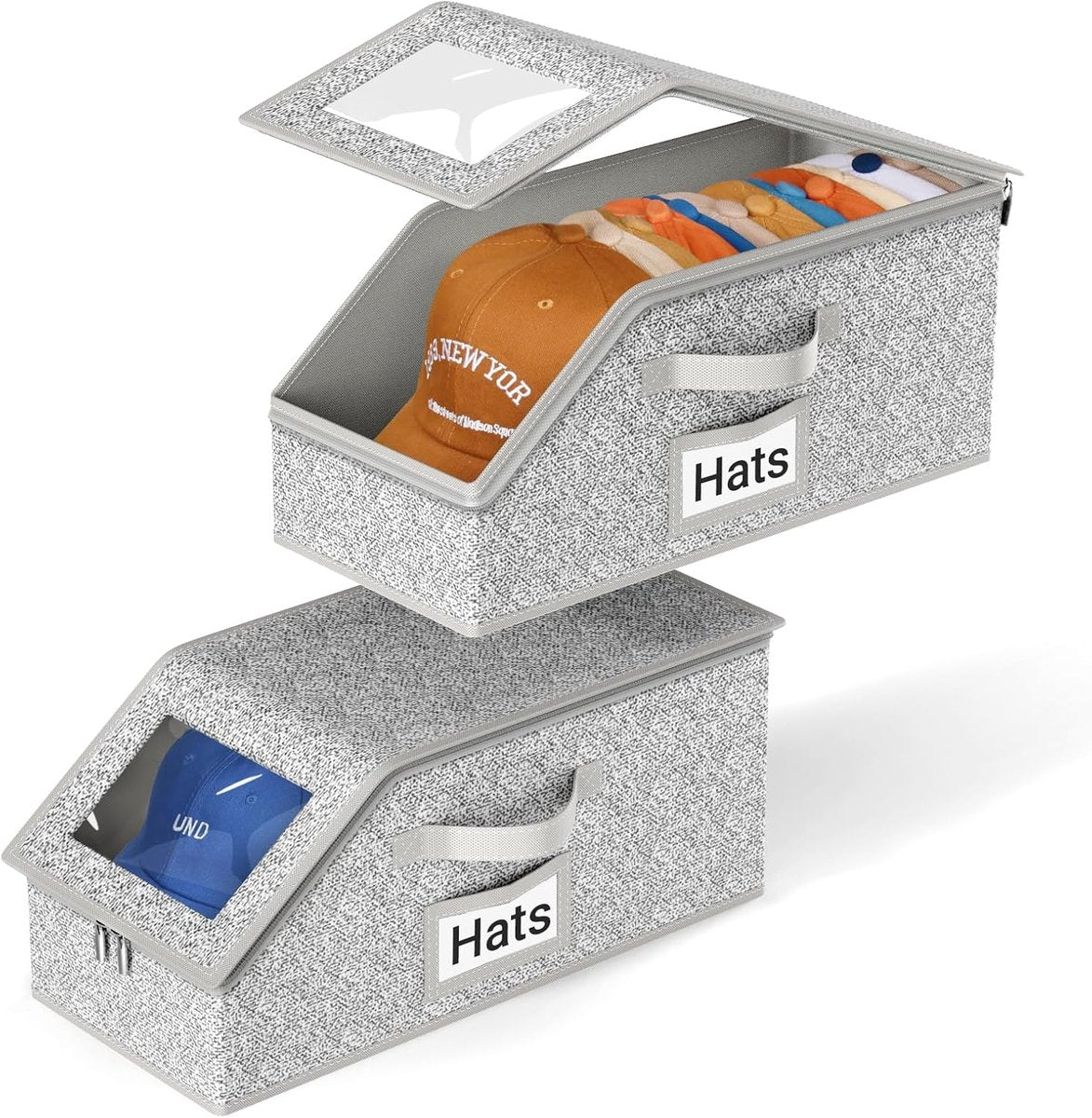 2-Pack Storage Boxes for Caps - Storage Solution for Up to 24 Baseball Caps - Stackable 2-in-1 Hat Box V1188-MS101-00735-1