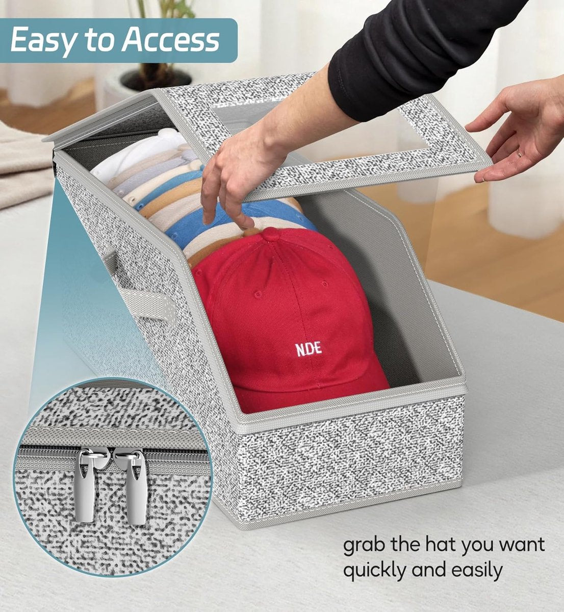 2-Pack Storage Boxes for Caps - Storage Solution for Up to 24 Baseball Caps - Stackable 2-in-1 Hat Box V1188-MS101-00735-1