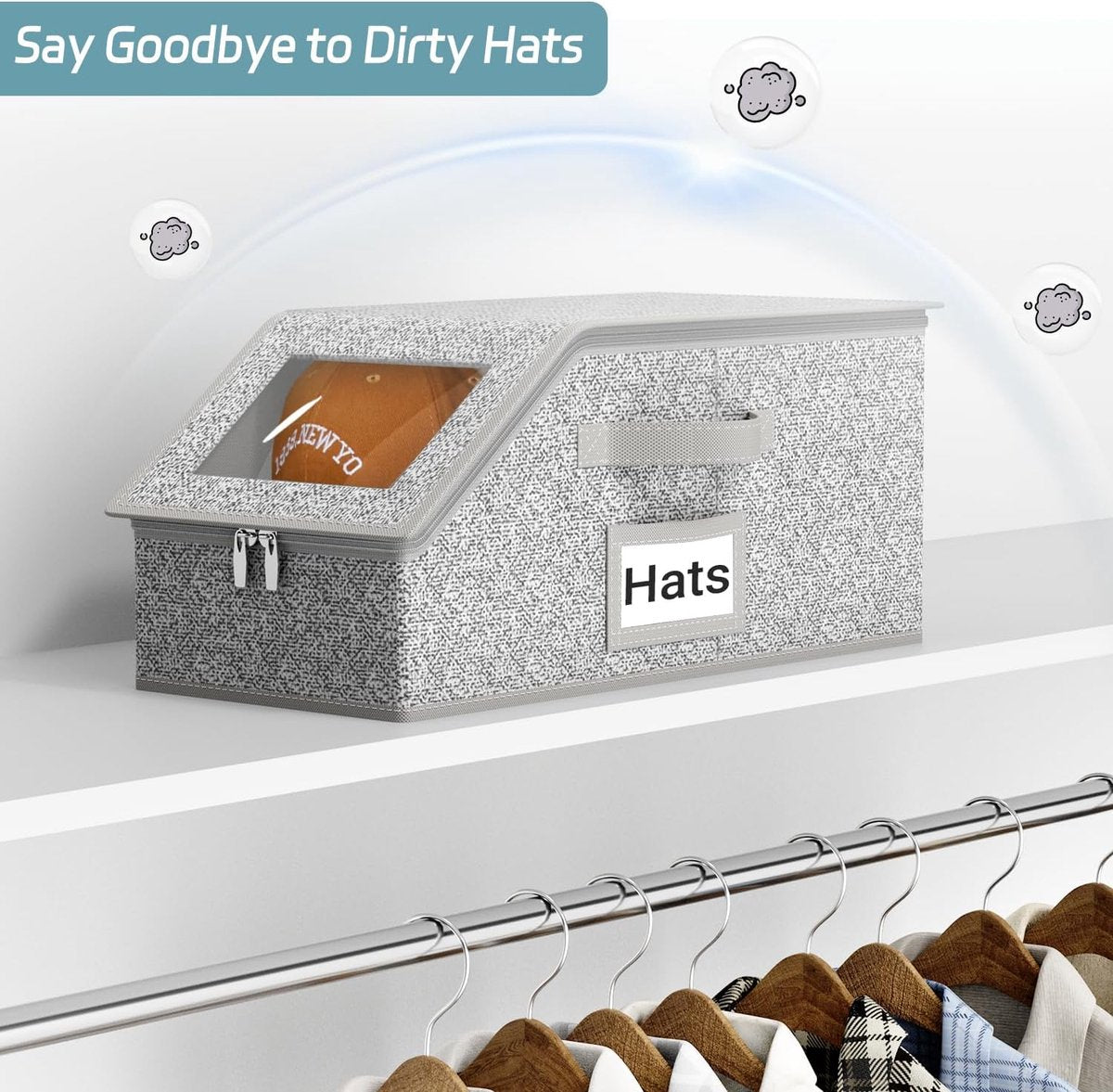 2-Pack Storage Boxes for Caps - Storage Solution for Up to 24 Baseball Caps - Stackable 2-in-1 Hat Box V1188-MS101-00735-1