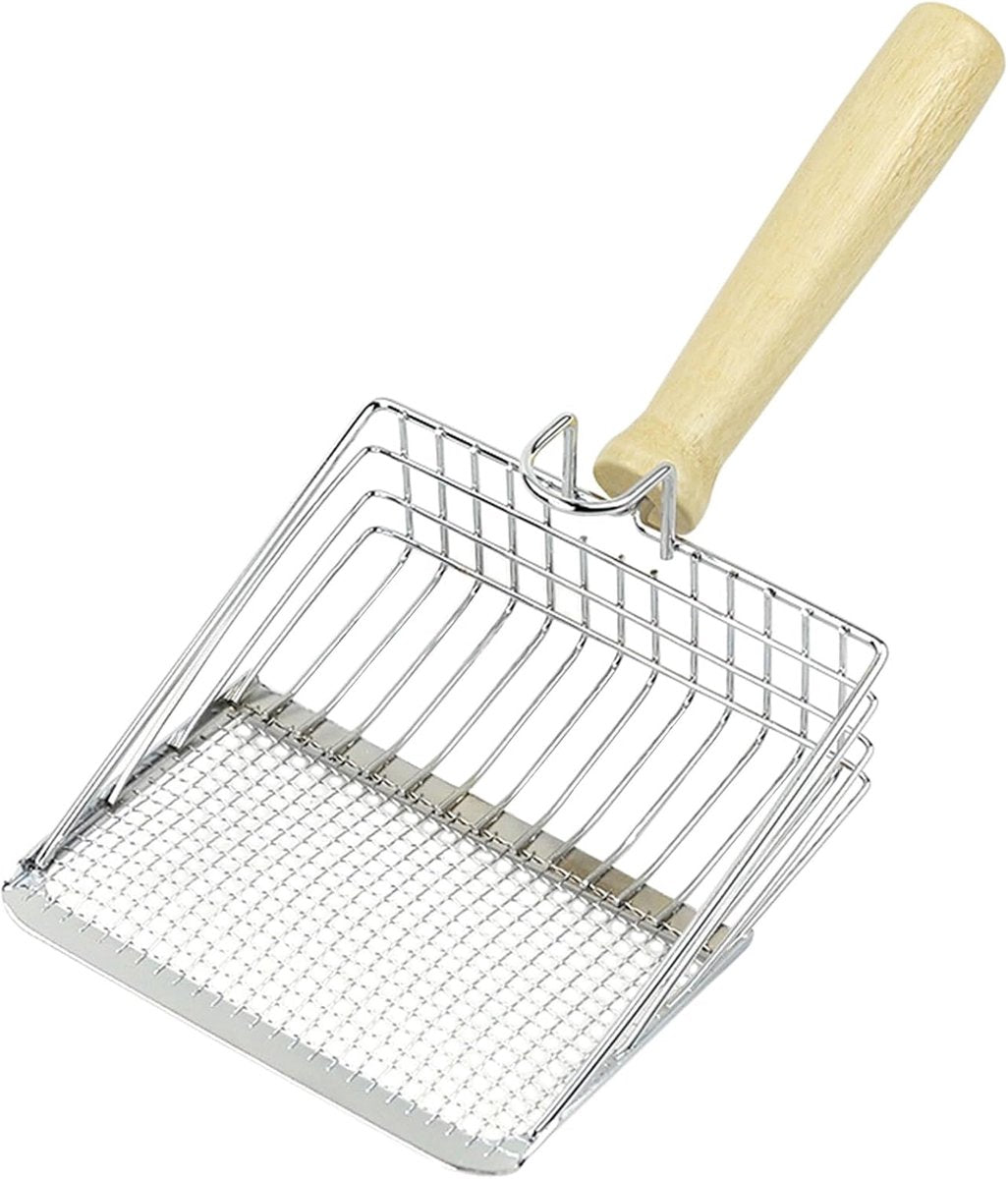 Stainless Steel Cat Litter Scoop with Wooden Handle - Two-in-One Function - Standard Included V1188-MS101-00736-1