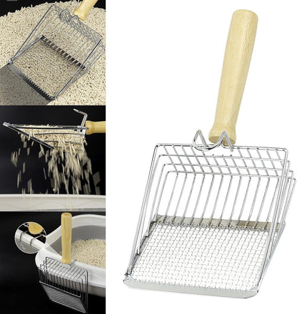 Stainless Steel Cat Litter Scoop with Wooden Handle - Two-in-One Function - Standard Included V1188-MS101-00736-1