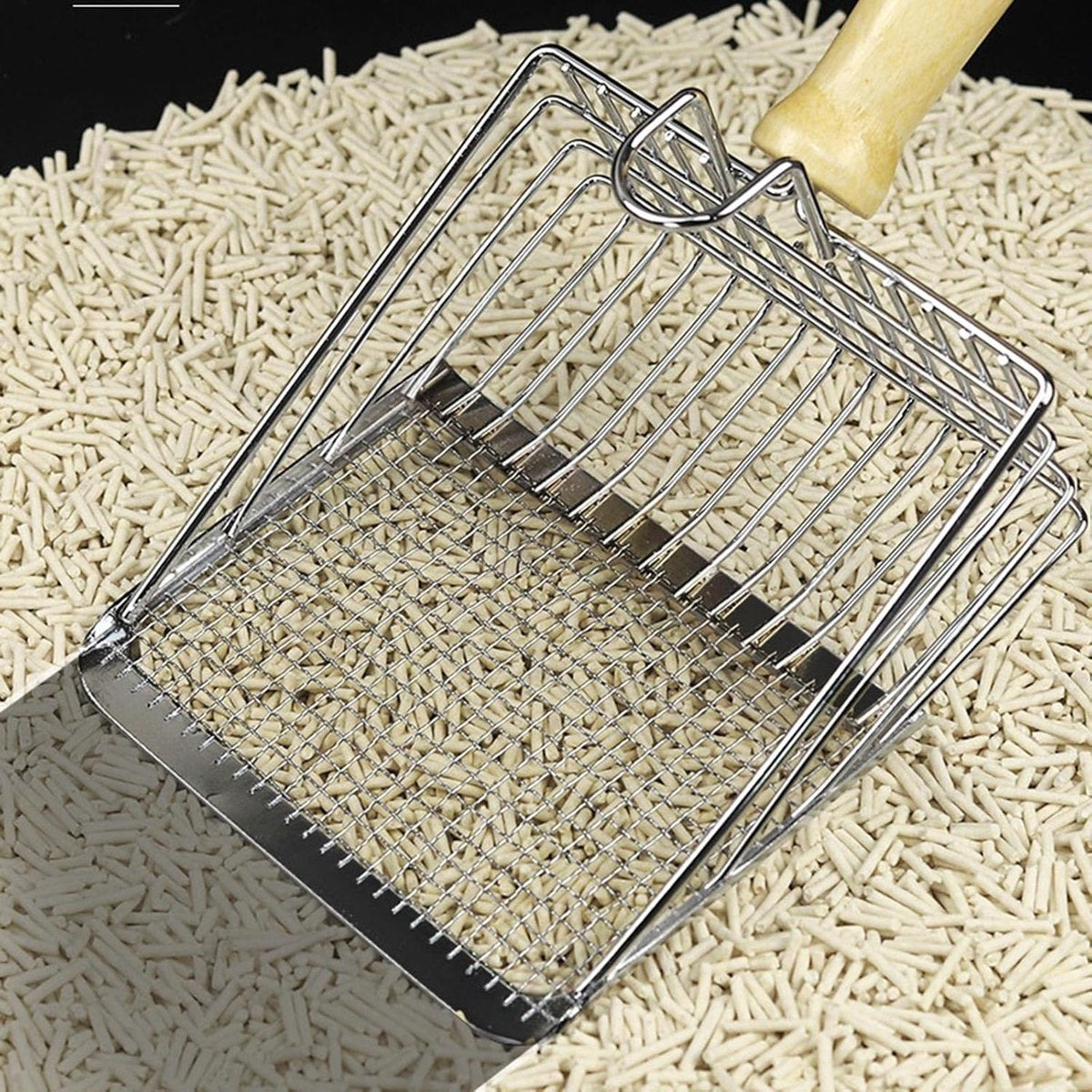 Stainless Steel Cat Litter Scoop with Wooden Handle - Two-in-One Function - Standard Included V1188-MS101-00736-1