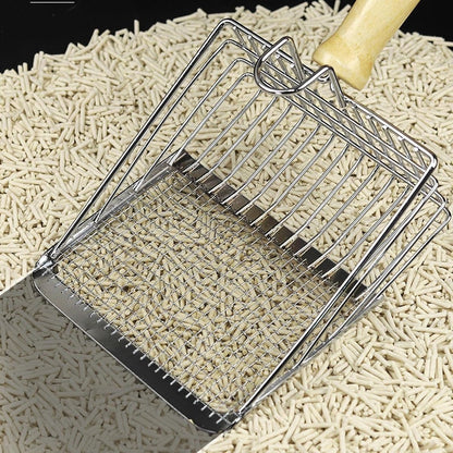 Stainless Steel Cat Litter Scoop with Wooden Handle - Two-in-One Function - Standard Included V1188-MS101-00736-1
