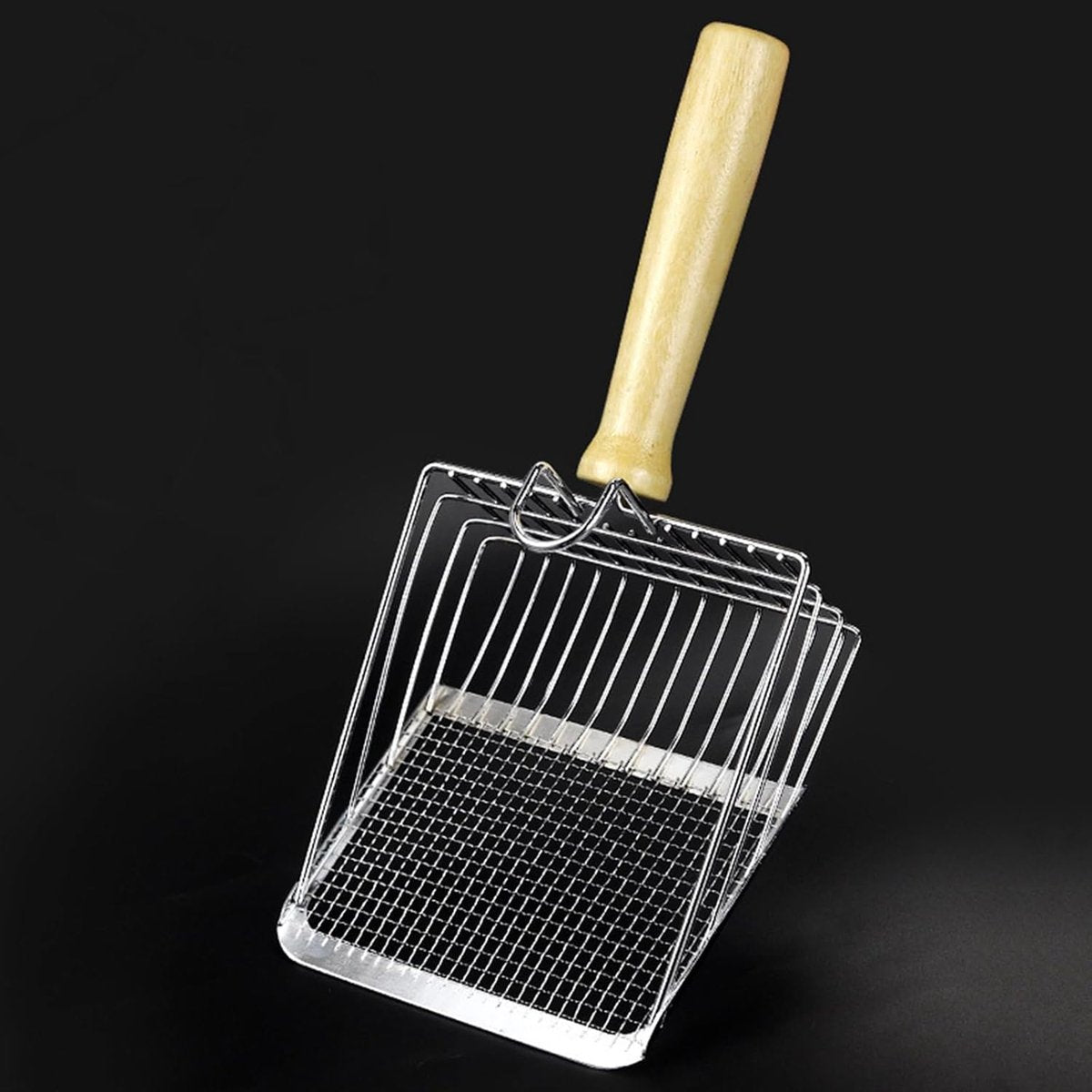 Stainless Steel Cat Litter Scoop with Wooden Handle - Two-in-One Function - Standard Included V1188-MS101-00736-1