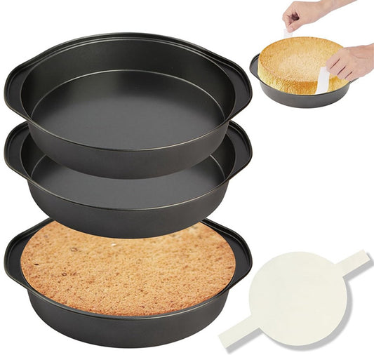 Set of 1 20 cm round baking pan - non-stick carbon steel baking pans with 50 baking paper, dishwasher safe, V1188-MS101-00737-1