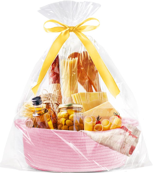 Gift basket with gift bag and ribbons - Small woven rope storage shelf - Empty gift baskets - Decorative V1188-MS101-00744-1
