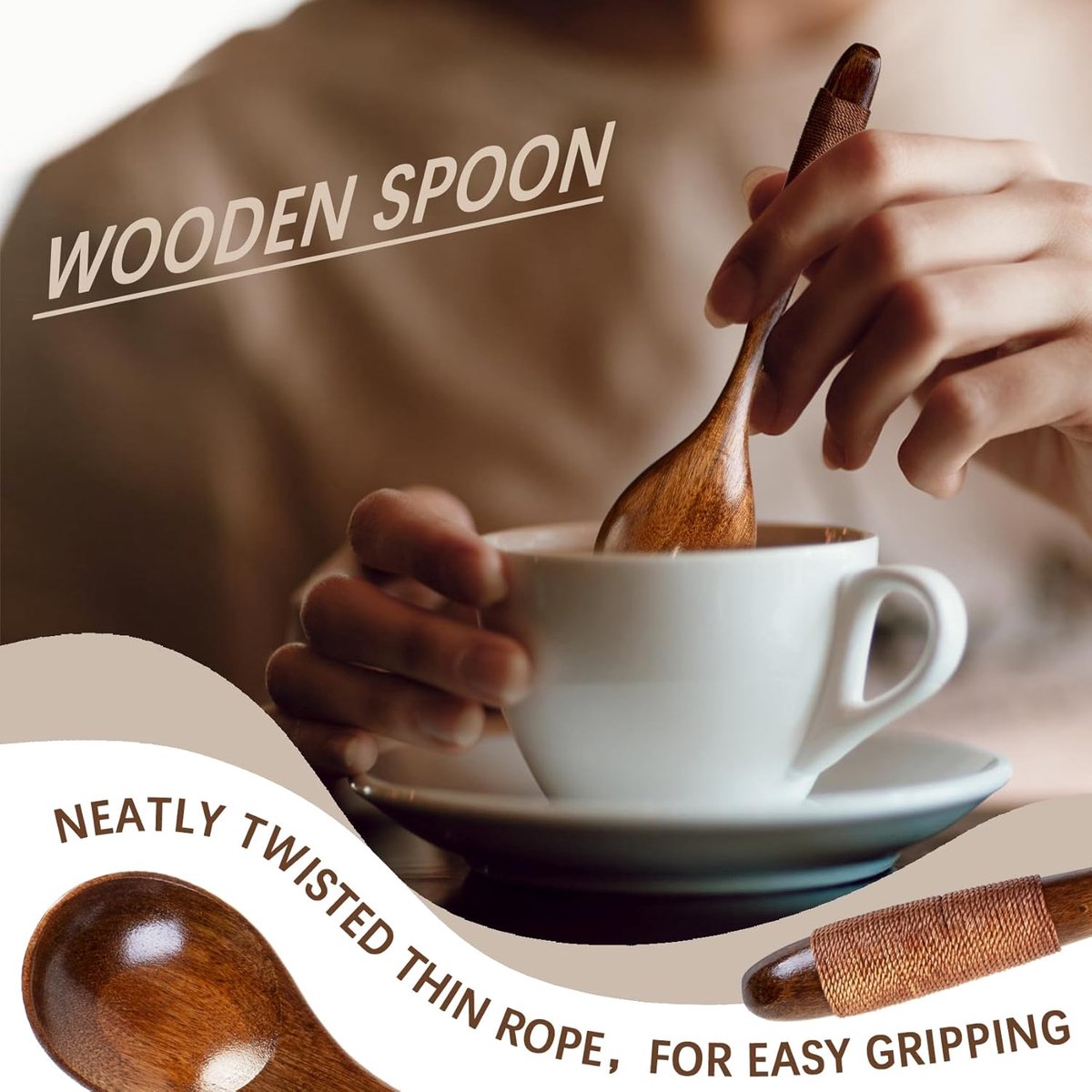 Wooden Spoons - 17cm Bamboo Spoons - Eco-friendly - Versatile Use - Perfect for Honey Jars & Jams (6-piece) V1188-MS101-00745-1