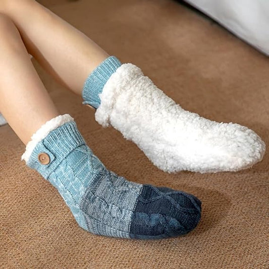 Two pairs of knitted fleece socks for women - warm, comfortable, soft and fluffy sleep socks for winter V1188-MS101-00764-1