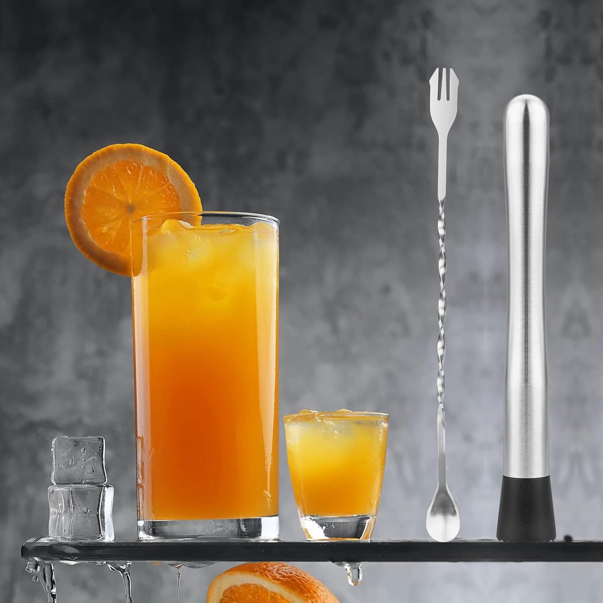 Cocktail Muddler & Stirrer - 25 cm 2-in-1 Bar Tool - Stainless Steel with Long Handle - For Mojitos and Fruit V1188-MS101-00768-1