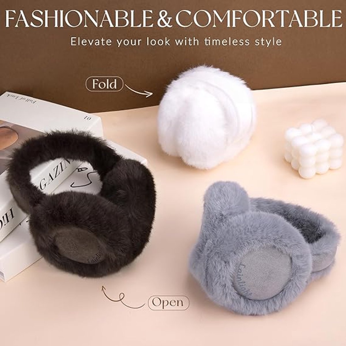 Warm earmuffs - Foldable, cute plush earmuffs - Soft and skin-friendly - Stylish and versatile - Protect your V1188-MS101-00771-1