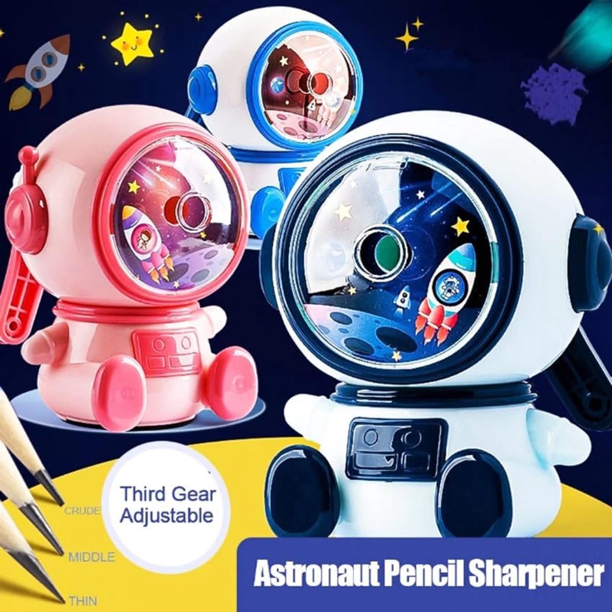 Manual pencil sharpener - Cute child-style stationery with a space theme - durable - easy to use - suitable V1188-MS101-00778-1