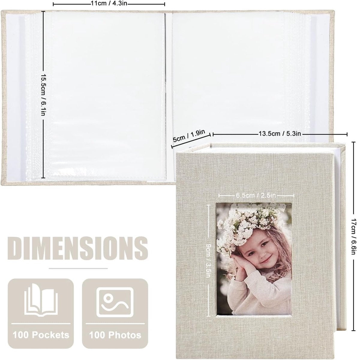 Photo album 4x6 - 100 compartments, linen cover, light grey V1188-MS101-00781-1