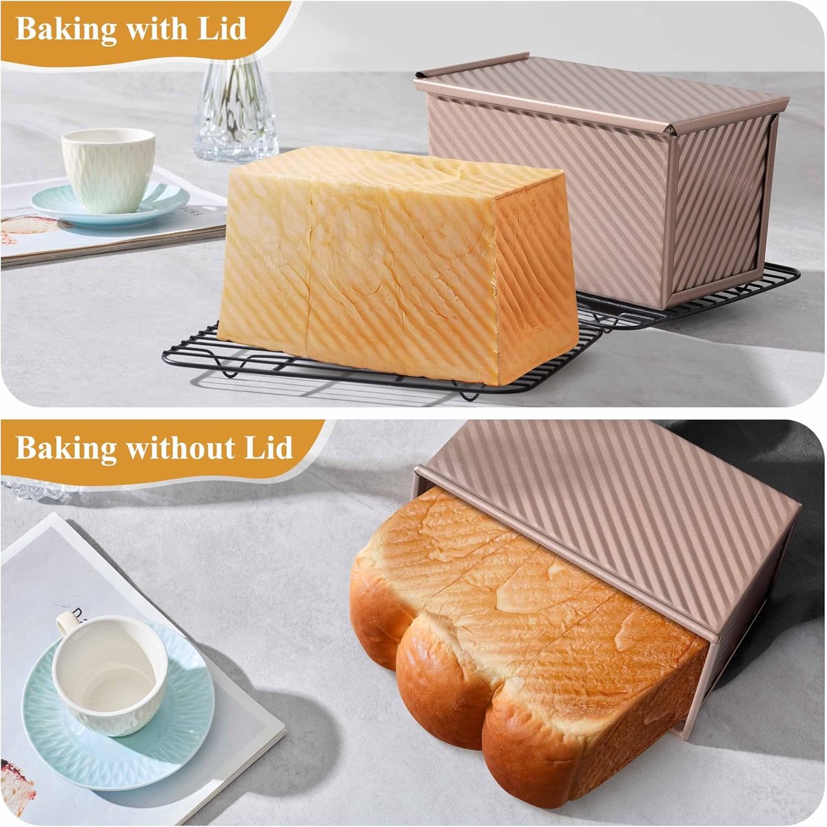 2-pack Pullman loaf pan with lid - 1 pound bread baking pan - non-stick coating for homemade sourdough bread V1188-MS101-00782-1