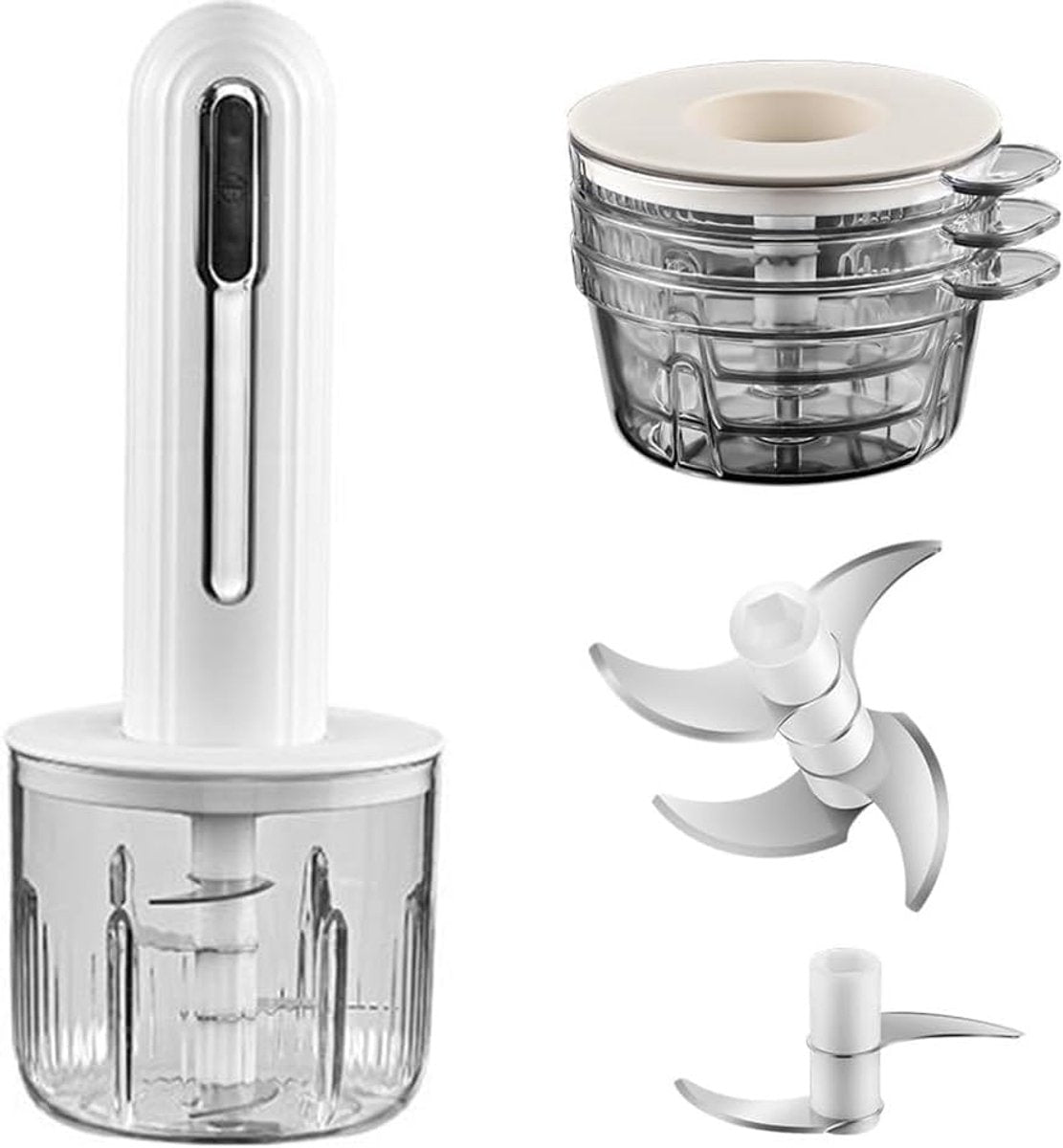 Food Processor - Cordless and USB-C Rechargeable - 4 Cups for Portion Control - Powerful Stainless Steel V1188-MS101-00787-1