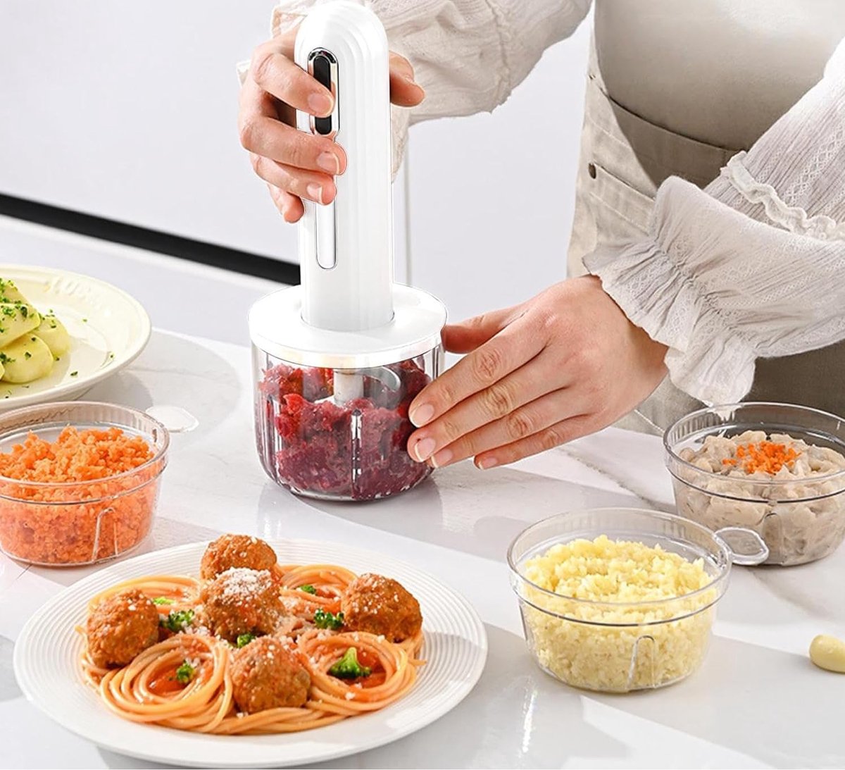 Food Processor - Cordless and USB-C Rechargeable - 4 Cups for Portion Control - Powerful Stainless Steel V1188-MS101-00787-1