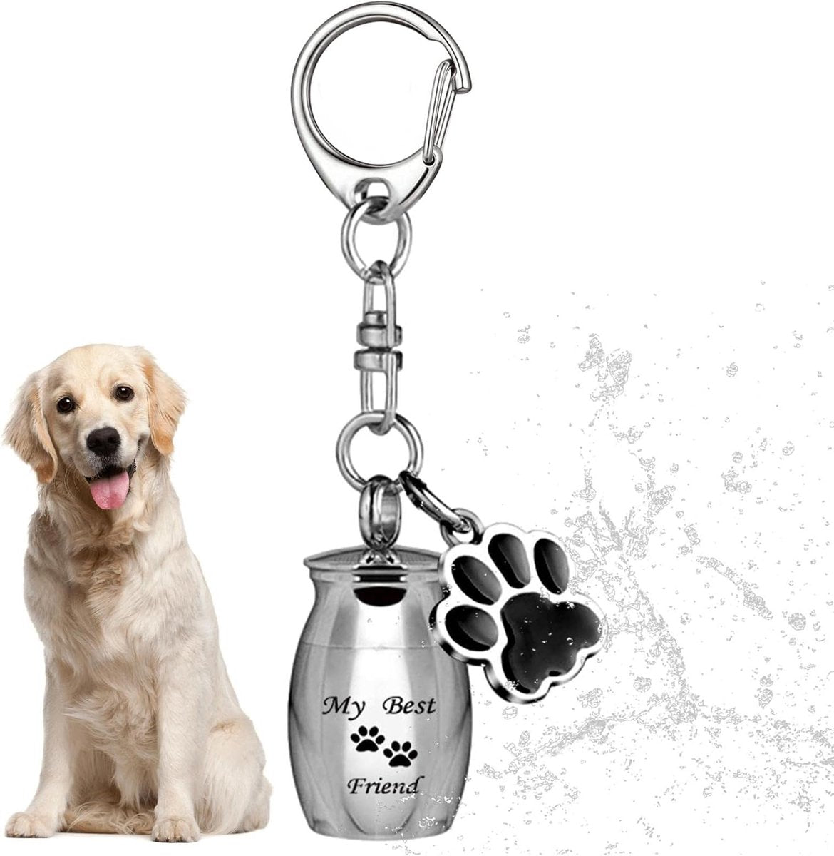 Pet Ash Keychain - Stainless Steel Paw - Waterproof - Ash Holder for Cats Dogs V1188-MS101-00791-1