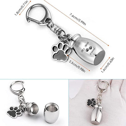 Pet Ash Keychain - Stainless Steel Paw - Waterproof - Ash Holder for Cats Dogs V1188-MS101-00791-1