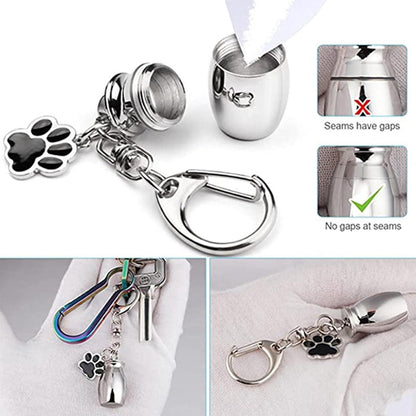 Pet Ash Keychain - Stainless Steel Paw - Waterproof - Ash Holder for Cats Dogs V1188-MS101-00791-1