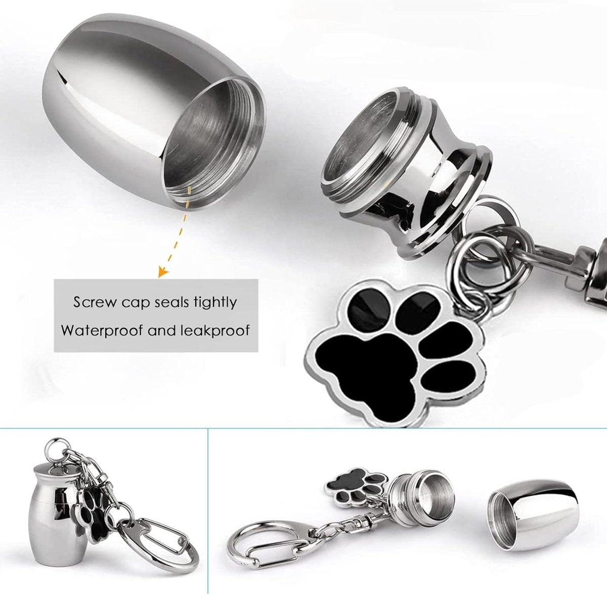 Pet Ash Keychain - Stainless Steel Paw - Waterproof - Ash Holder for Cats Dogs V1188-MS101-00791-1
