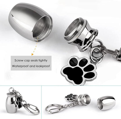 Pet Ash Keychain - Stainless Steel Paw - Waterproof - Ash Holder for Cats Dogs V1188-MS101-00791-1