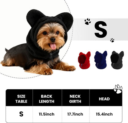Dog emergency winter cone with ear protection, fleece neck warmer for dogs, (black, S) V1188-MS101-00796-1