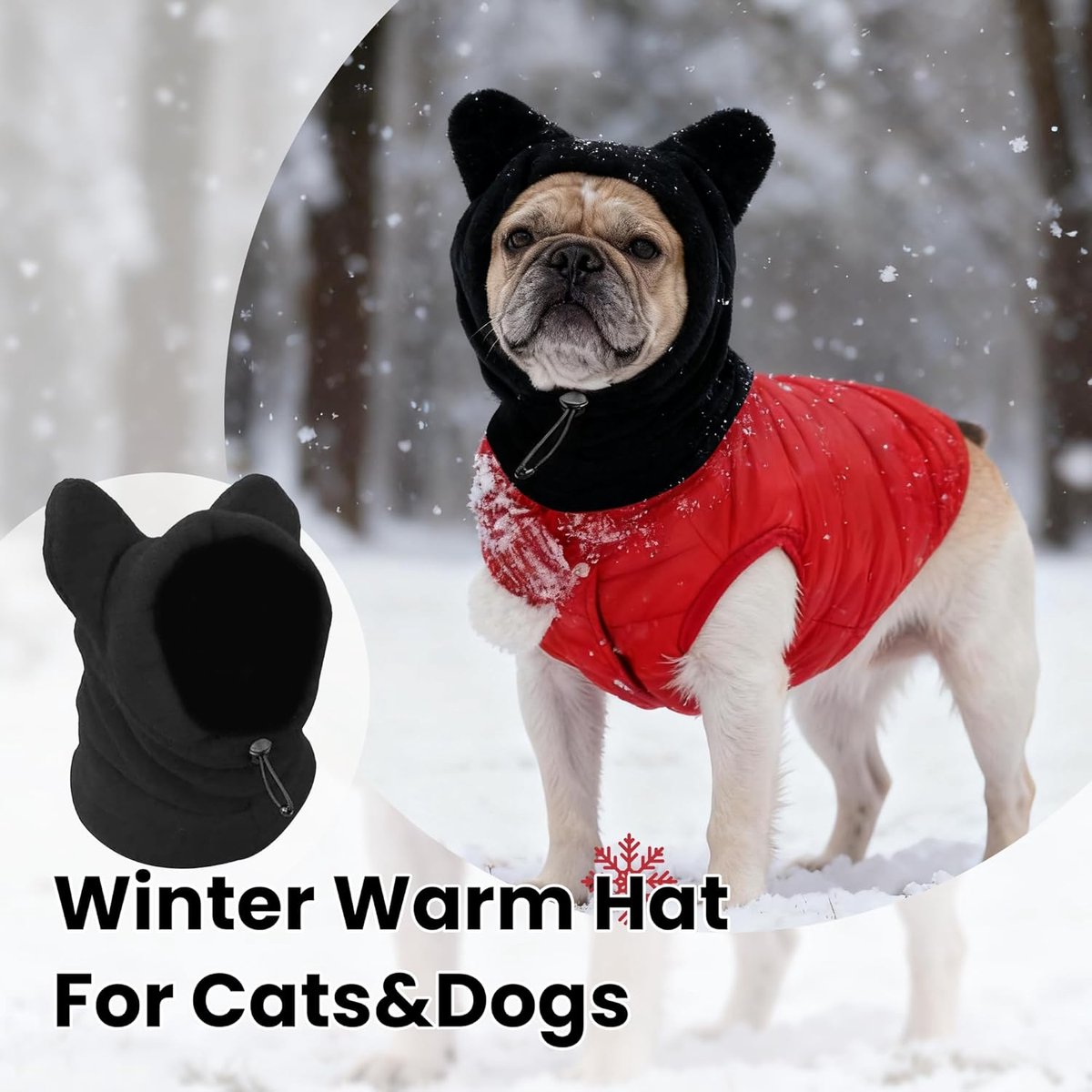 Dog emergency winter cone with ear protection, fleece neck warmer for dogs, (black, S) V1188-MS101-00796-1
