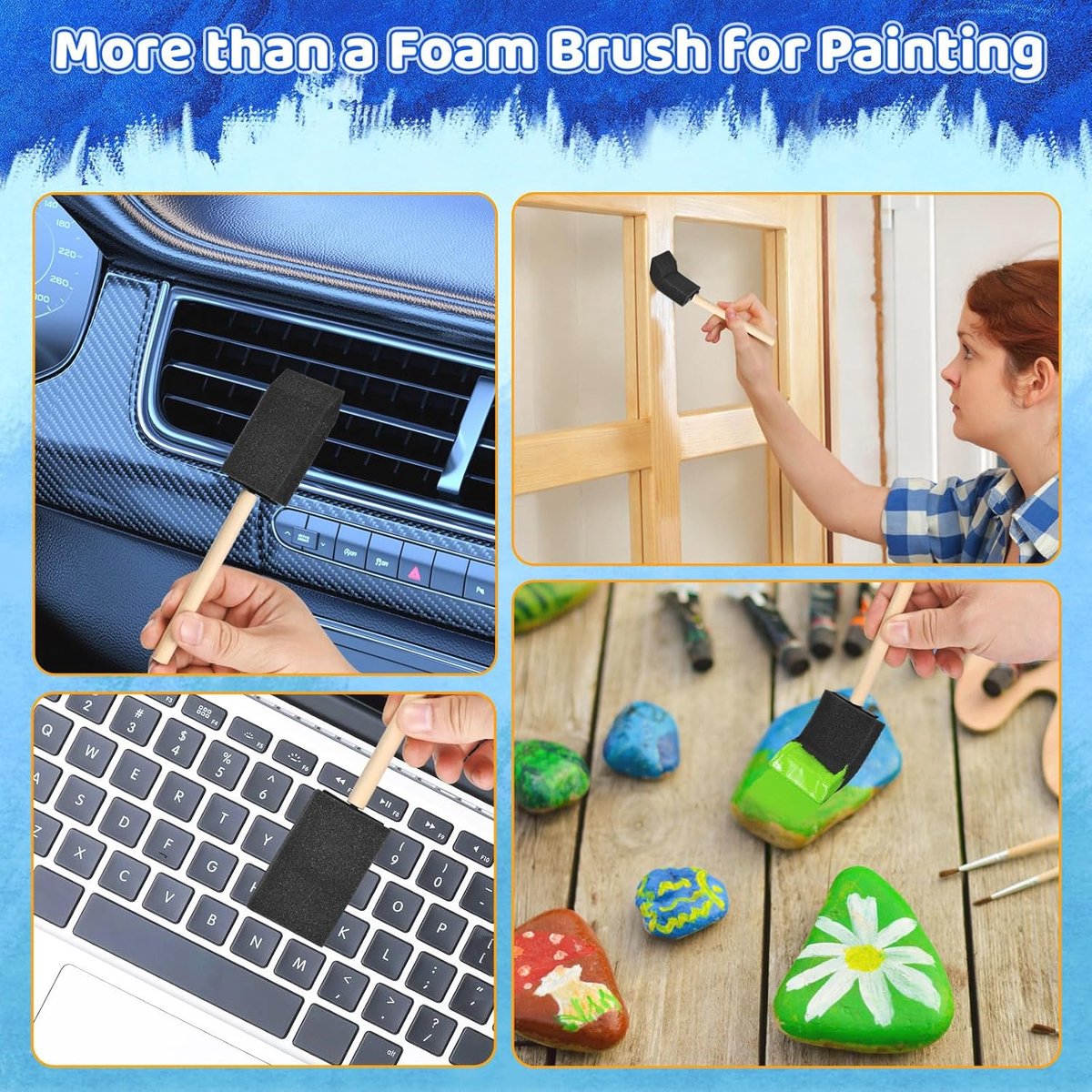 Foam paint brushes - 8 pieces, 4 cm wide - Sponge brushes for smooth painting - For staining and craft V1188-MS101-00800-1