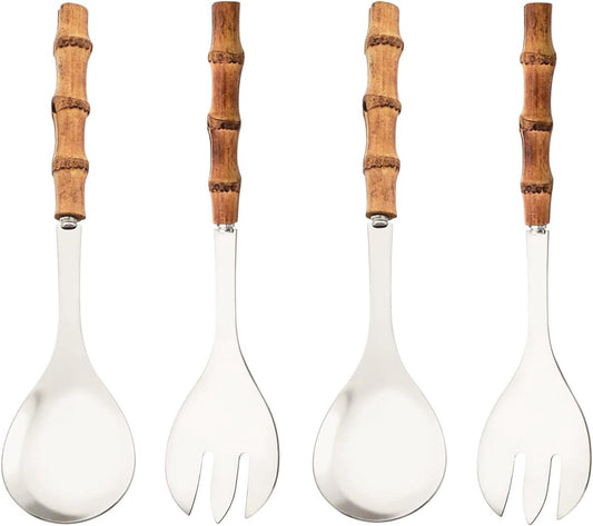 Cutlery set - including spoon and fork - made of 304 stainless steel - with natural bamboo handles, 25 cm V1188-MS101-00803-1