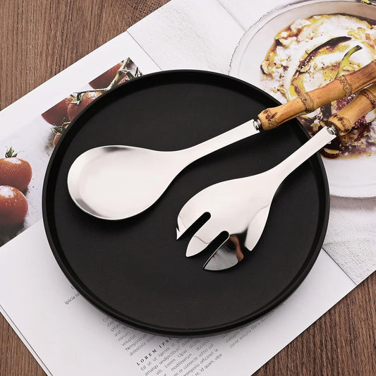 Cutlery set - including spoon and fork - made of 304 stainless steel - with natural bamboo handles, 25 cm V1188-MS101-00803-1