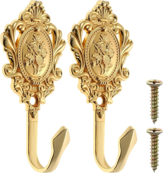 2-pack vintage curtain holders, bow hooks and rose pattern (gold-colored) V1188-MS101-00807-1